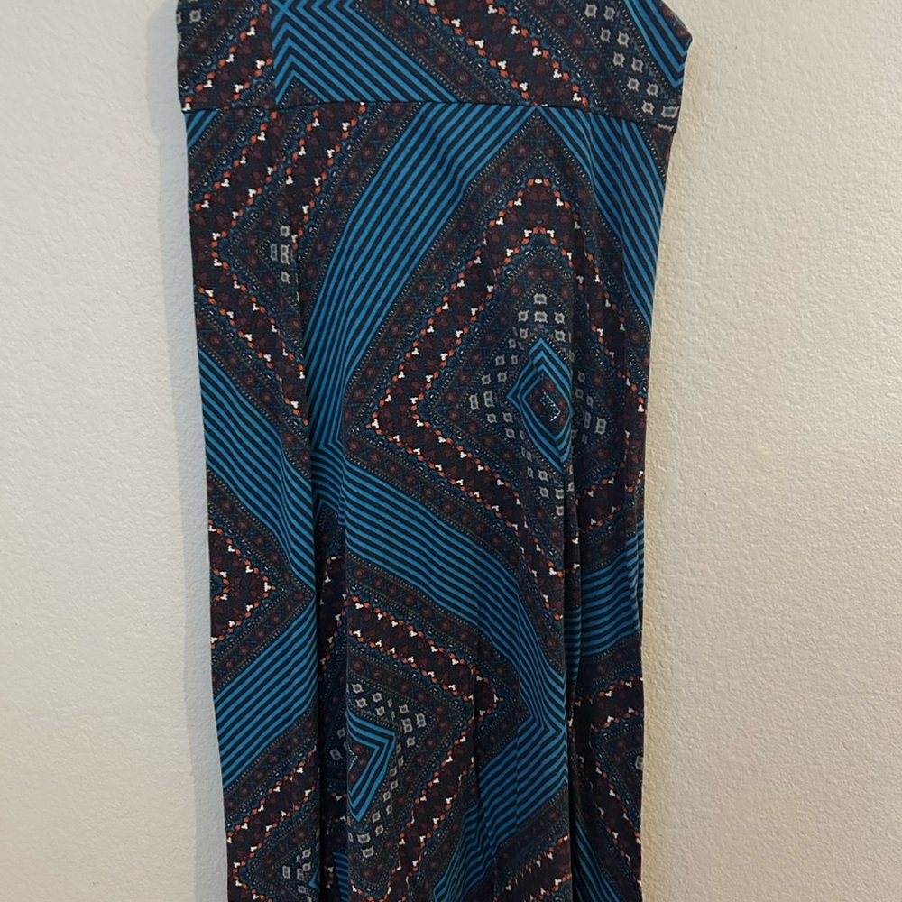 Mossimo Maxi Skirt L – Retro Geometric Print Blue Orange Boho Stretch